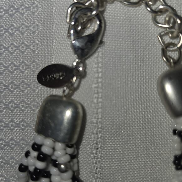 Chicos Black White Beaded Statement Necklace Small beads Costume 20" Indian - Picture 4 of 11